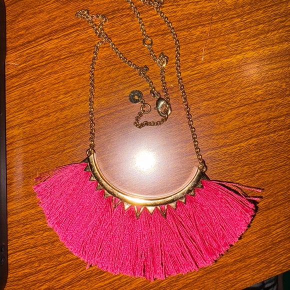 Stella & Dot Gold Necklace with Vibrant Pink Fringe - Picture 2 of 2
